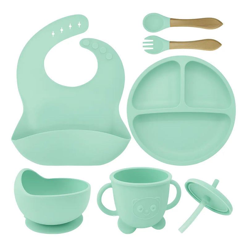 Set De Alimentación Bebe Vajilla De Silicona Varios Colores Verde Claro
