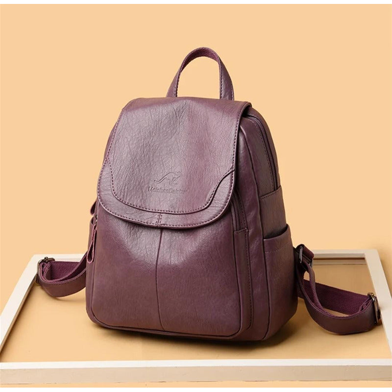 Mochila Dama Bolso Mujer Cuerina Eco Cuero Bolsillo Solapac3