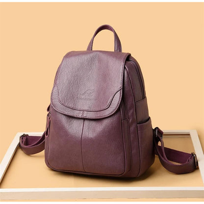 Mochila Dama Bolso Mujer Cuerina Eco Cuero Bolsillo Solapac3