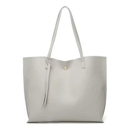 Cartera Mujer Bolso Dama Grande De Mano Cuerina Eco Cuero 1 Gris Lisa