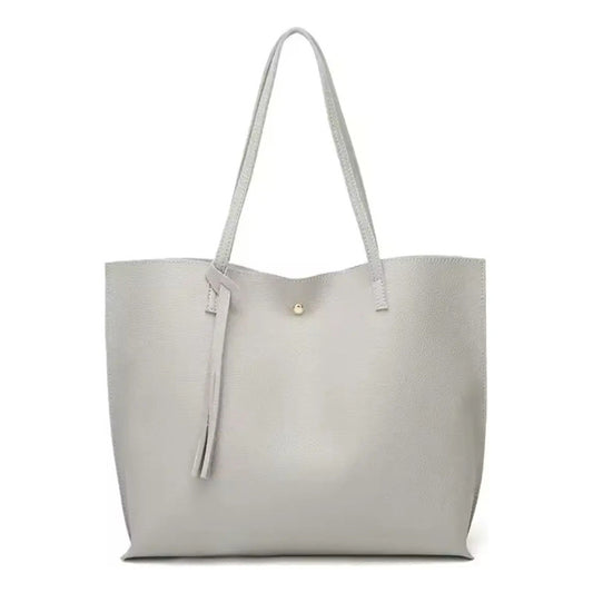 Cartera Mujer Bolso Dama Grande De Mano Cuerina Eco Cuero 1 Gris Lisa