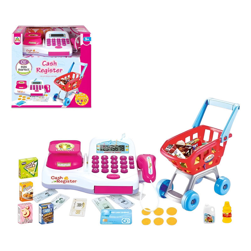Juguete Carrito De Compras Caja Registradora Infantil Juego Blanco Y Rosa