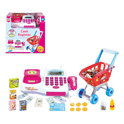 Juguete Carrito De Compras Caja Registradora Infantil Juego Blanco Y Rosa
