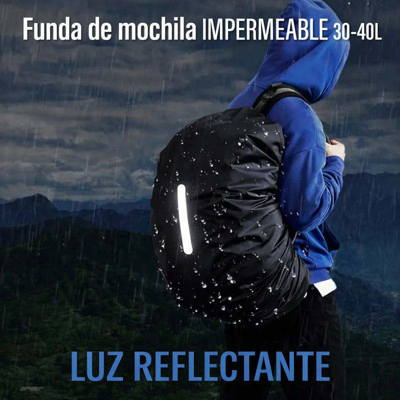 Funda Protectora Impermeable Para Mochila 35lts Reflectante Gris Liso