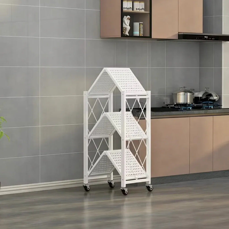 Estantería Plegable Metálica 3 Niveles Con Ruedas Resistente Blanco