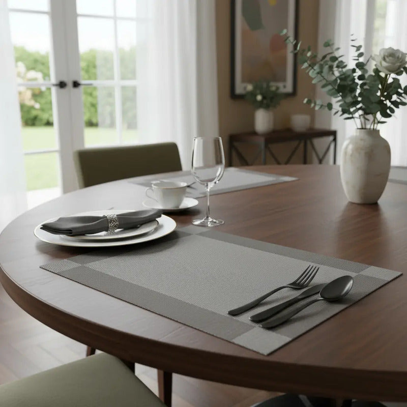 Mantel X4 Und Individual Mesa 45x30cm Antideslizante Plateado Lisa