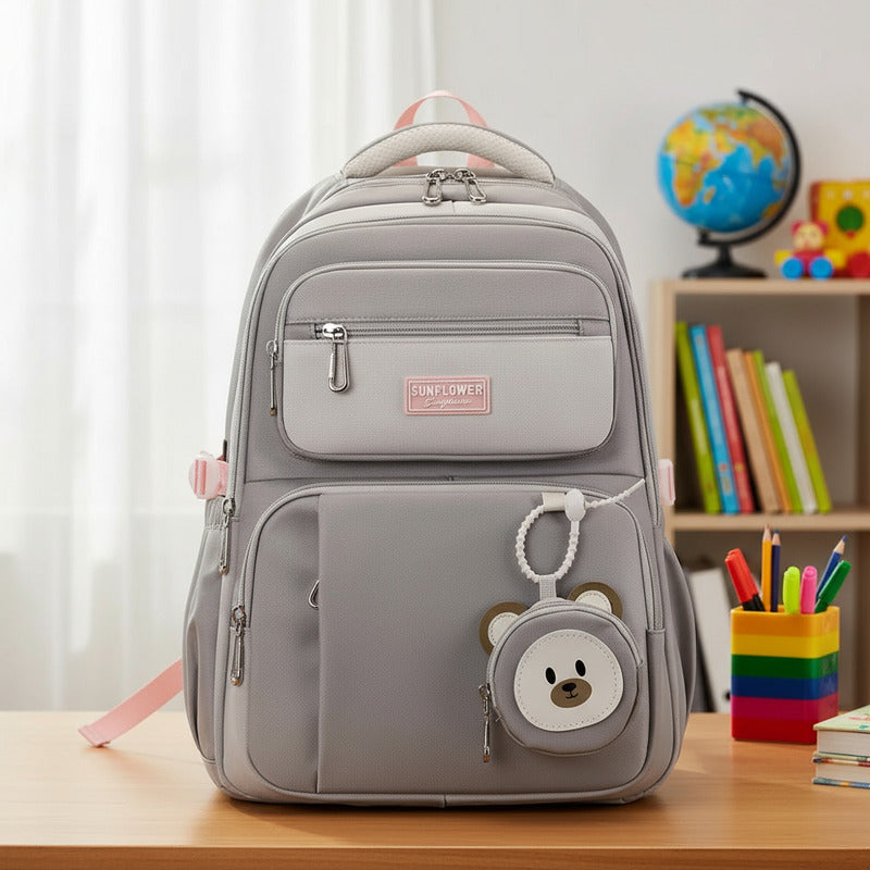 Mochila Escolar Liceal Unisex Grande Impermeable Para Viaje Gris Liso