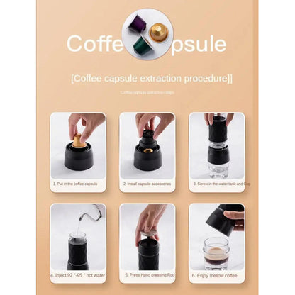 Cafetera Manual Portátil Para Cápsula Molido Y Expreso 80ml