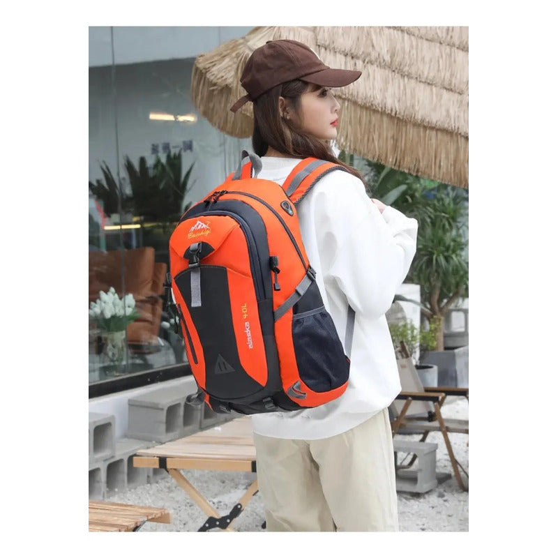 Mochila Deportiva Impermeable Reforzada Camping Trekking 40l Naranja Liso