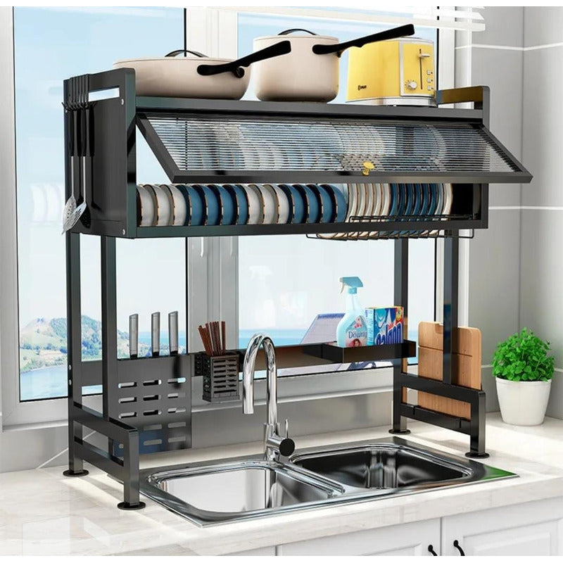 Escurridor De Platos Acero Inoxidable Con Tapa Aereo Negro