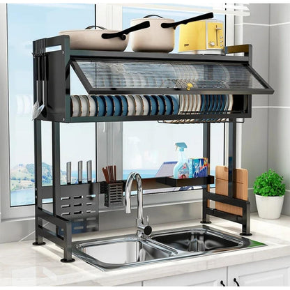 Escurridor De Platos Acero Inoxidable Con Tapa Aereo Negro