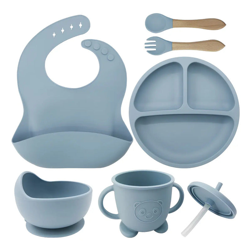 Set De Alimentación Bebe Vajilla De Silicona Varios Colores Azul