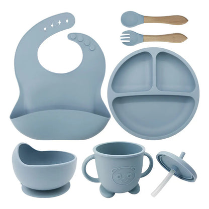 Set De Alimentación Bebe Vajilla De Silicona Varios Colores Azul