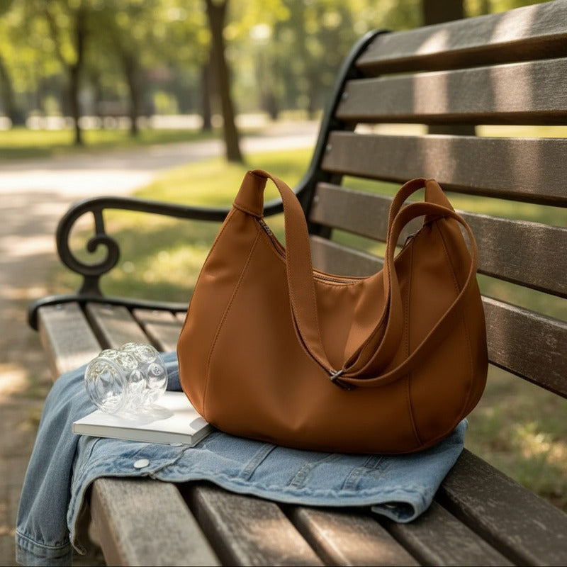 Bolso Dama Cartera Mujer Cruzada Grande Casual Urbana Moda Marrón Lisa