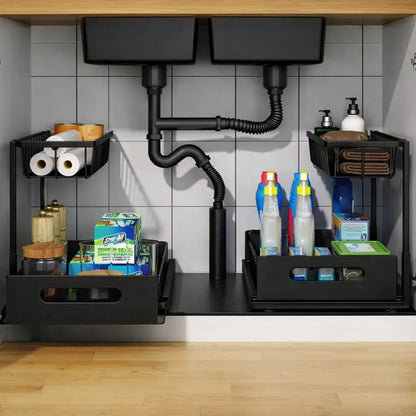 Organizador De Cocina Bajo Mesada Deslizante Multiuso Baño Negro