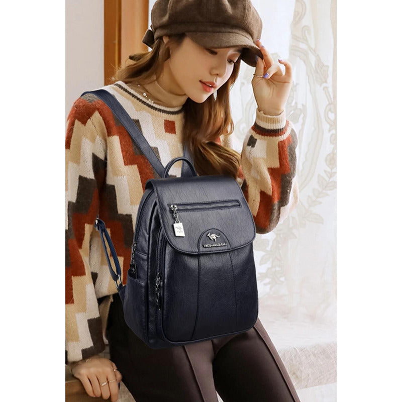 Mochila Eco Cuero Dama Mujer Bolso Impermeable Solapa 2
