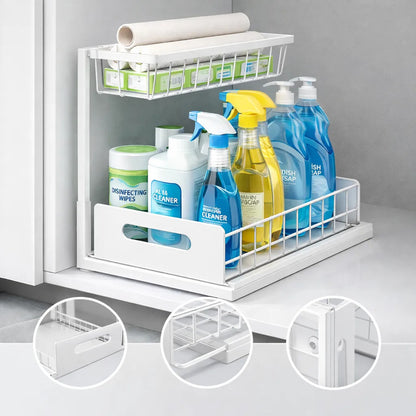 Organizador De Cocina Bajo Mesada Deslizante Multiuso Baño Blanco