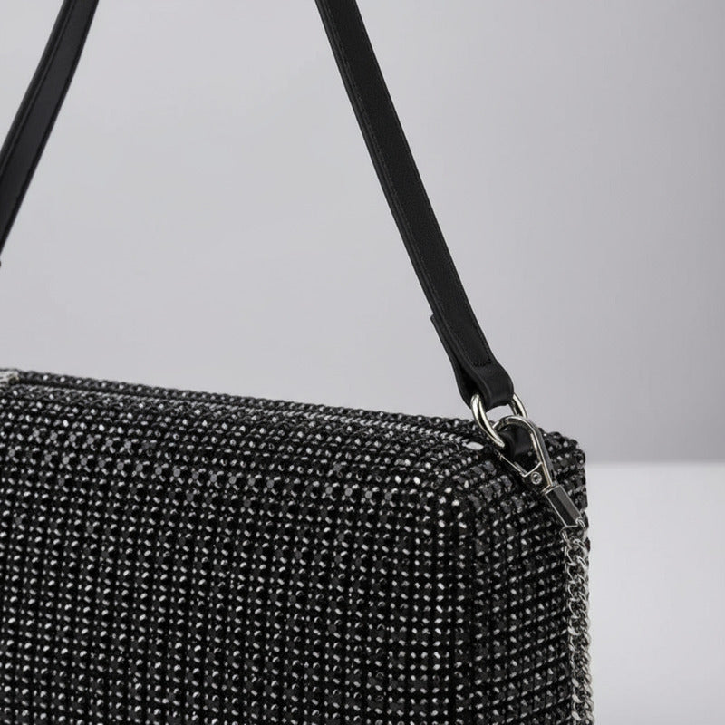 Cartera De Mano Brillos Negra Elegante Fiesta Mujer Noche Negro