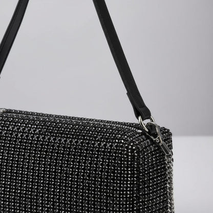 Cartera De Mano Brillos Negra Elegante Fiesta Mujer Noche Negro