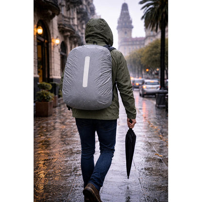 Funda Protectora Impermeable Para Mochila 55lts Reflectante Gris Liso
