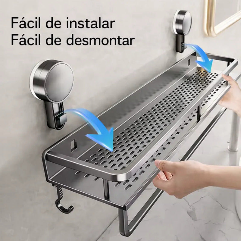 Organizador De Ducha Para Baño Con Ventosa Resistente Gris Oscuro