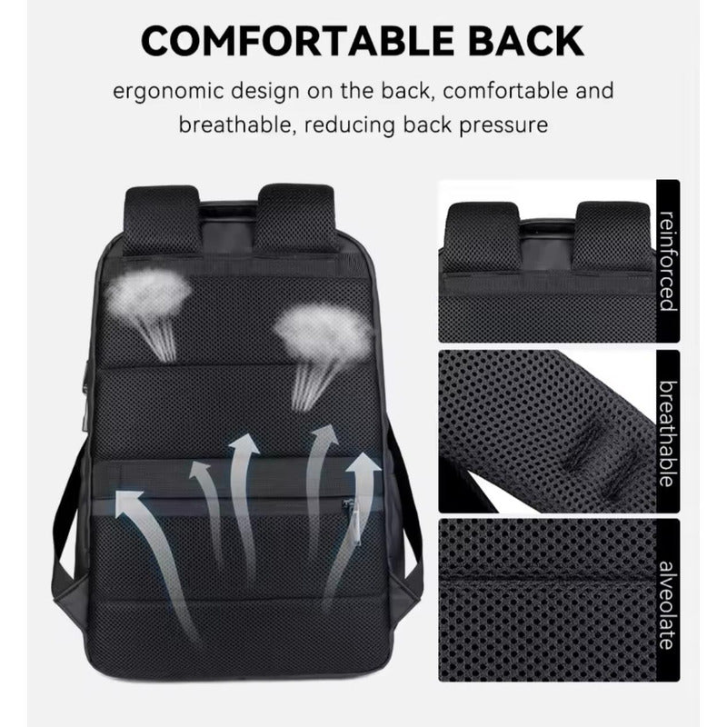 Mochila Impermeable Urbana De Viaje Para Notebook Unisex Negro Liso