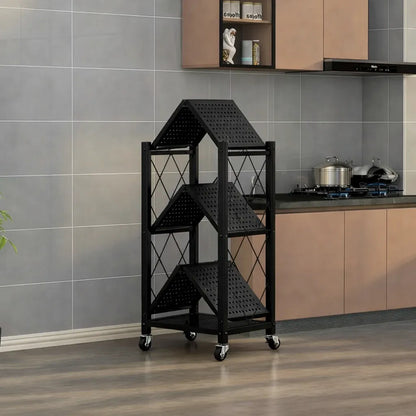Estantería Plegable Metálica 3 Niveles Con Ruedas Resistente Negro