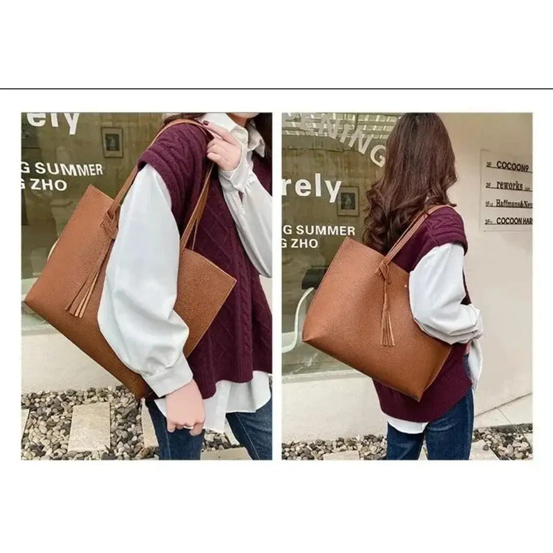 Cartera Mujer Bolso Dama Grande De Mano Cuerina Eco Cuero 1 Plateado Lisa