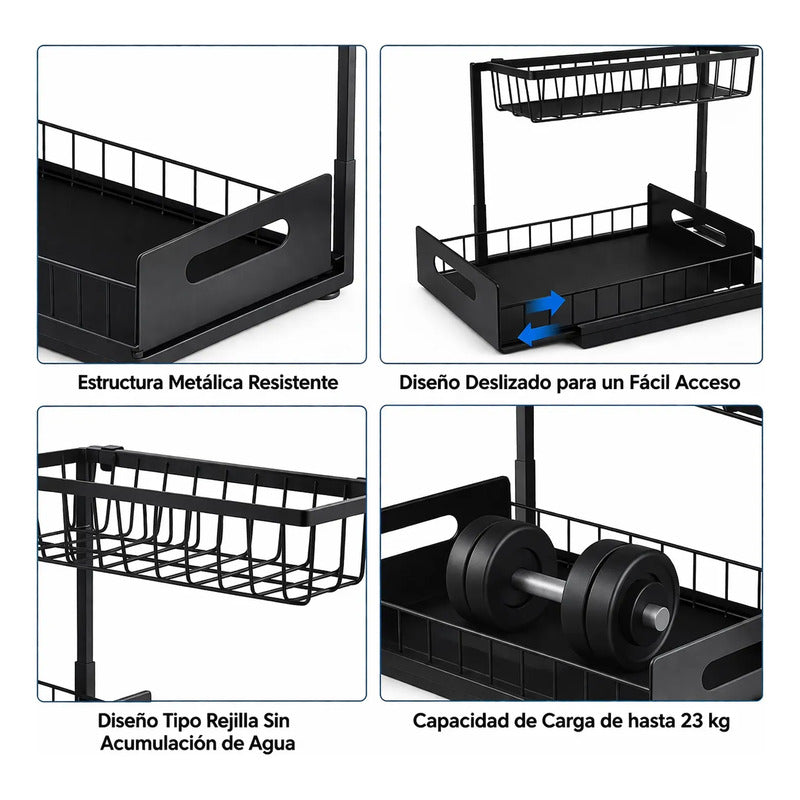 Organizador De Cocina Bajo Mesada Deslizante Multiuso Baño Negro