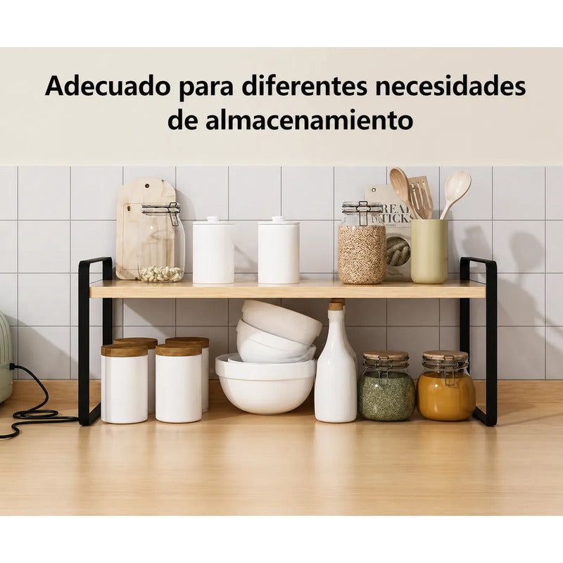 Estante Organizador De Cocina Resistente Para El Hogar Negro Y Madera