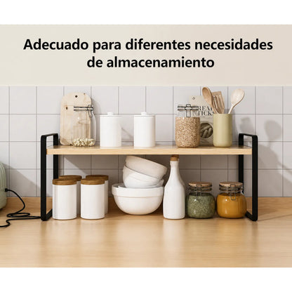 Estante Organizador De Cocina Resistente Para El Hogar Negro Y Madera