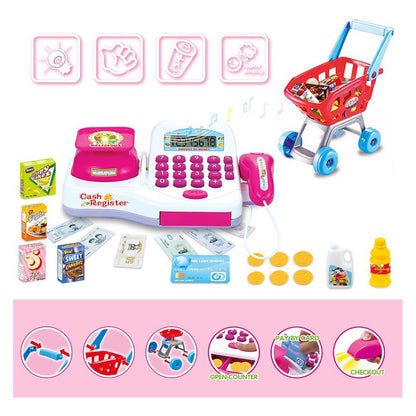 Juguete Carrito De Compras Caja Registradora Infantil Juego Blanco Y Rosa