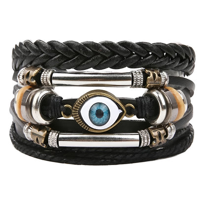 Pulsera De Cuero Sintético 5 En 1 Brazalete Ojo Unisex Moda Perlas Verdes 10 Cm 18 Cm