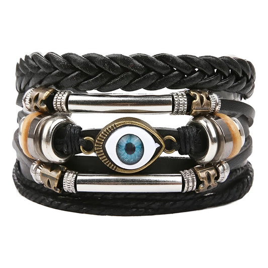 Pulsera De Cuero Sintético 5 En 1 Brazalete Ojo Unisex Moda Perlas Verdes 10 Cm 18 Cm