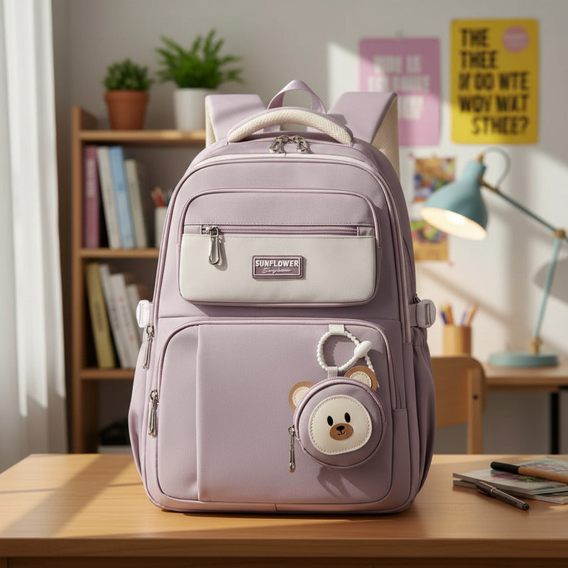 Mochila Escolar Liceal Unisex Grande Impermeable Para Viaje Lila Liso