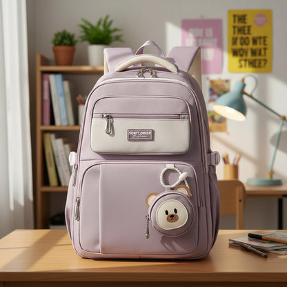 Mochila Escolar Liceal Unisex Grande Impermeable Para Viaje Lila Liso