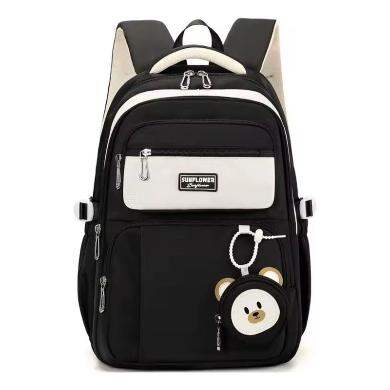 Mochila Escolar Liceal Unisex Grande Impermeable Para Viaje Negro Liso
