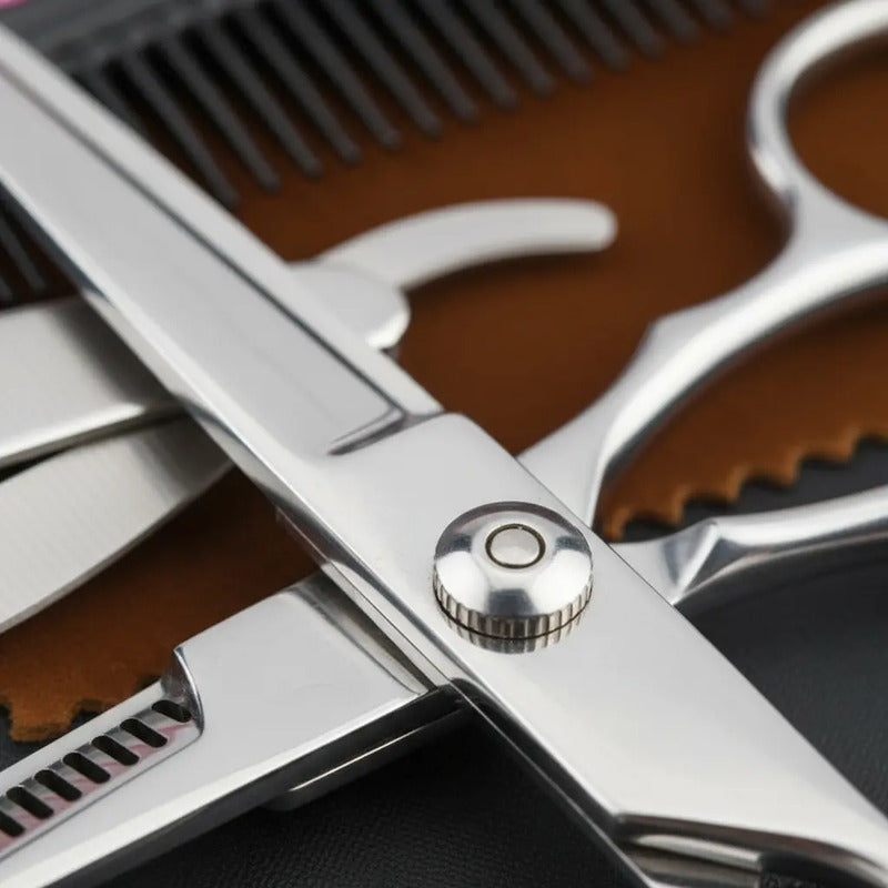 Tijeras De Peluqueria Profesional Set X3 Con Estuche  Plateado