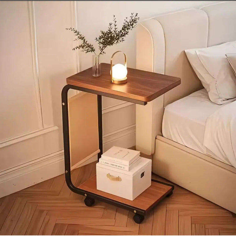 Mesa Auxiliar De Arrime Con Ruedas Para Sofá Cama Madera