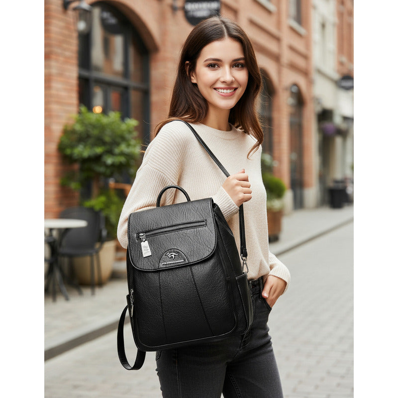 Mochila Eco Cuero Dama Mujer Bolso Impermeable Solapa 2