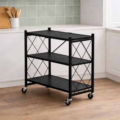 Estantería Plegable Metálica 3 Niveles Con Ruedas Resistente Negro