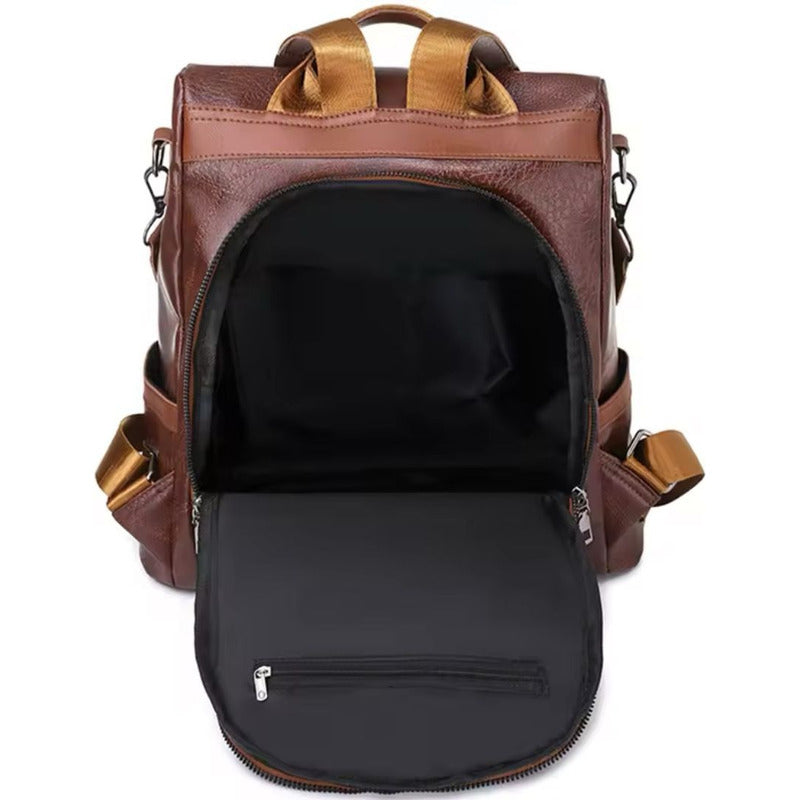 Mochila Mujer Eco Cuero Antirrobo Grande Moda Casual Urbana