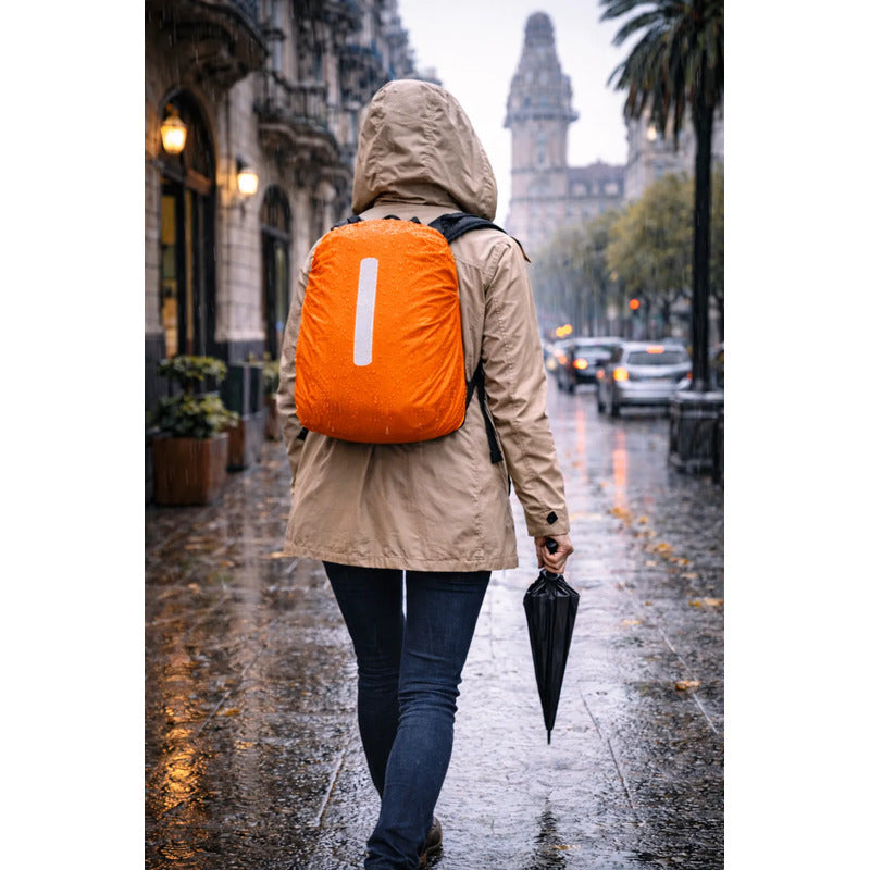 Funda Protectora Impermeable Para Mochila 35lts Reflectante Naranja Liso