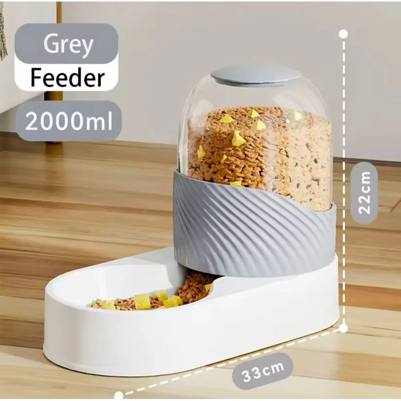 Bebedero Y Comedero Automático Mascotas Perro Gato Premium Gris