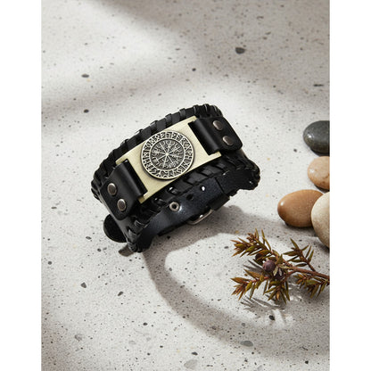 Pulsera De Eco Cuero Modelo Enchapado Vikingo Para Hombre
