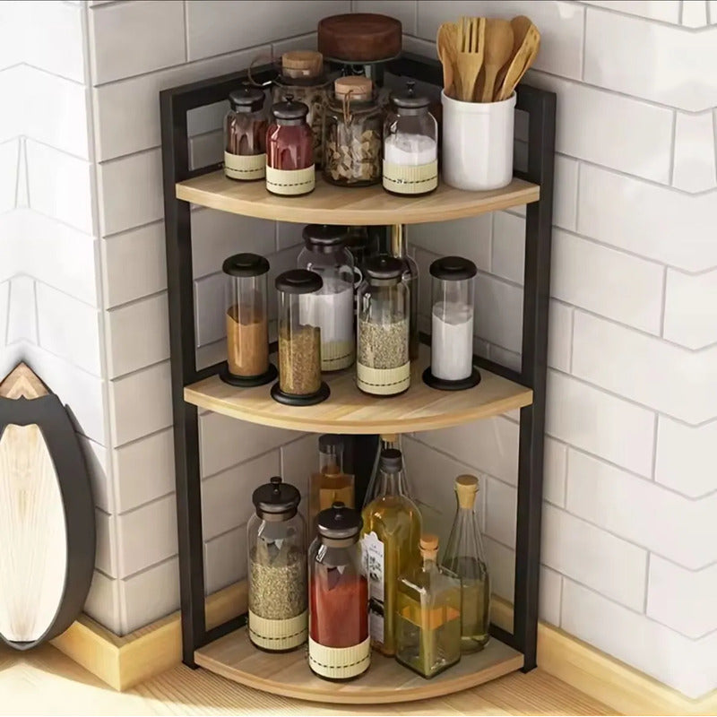 Estante Esquinero Organizador De Cocina 3 Niveles Multiuso Marrón