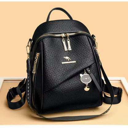 Mochila Mujer Eco Cuero Urbana Bolso Dama Antirrobo Negro Negro Liso
