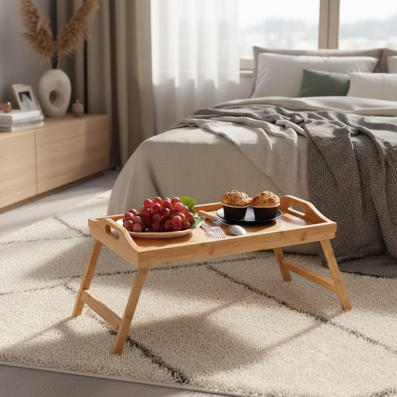 Bandeja Mesa Desayunador De Bambú Patas Plegables 50x30cm Madera