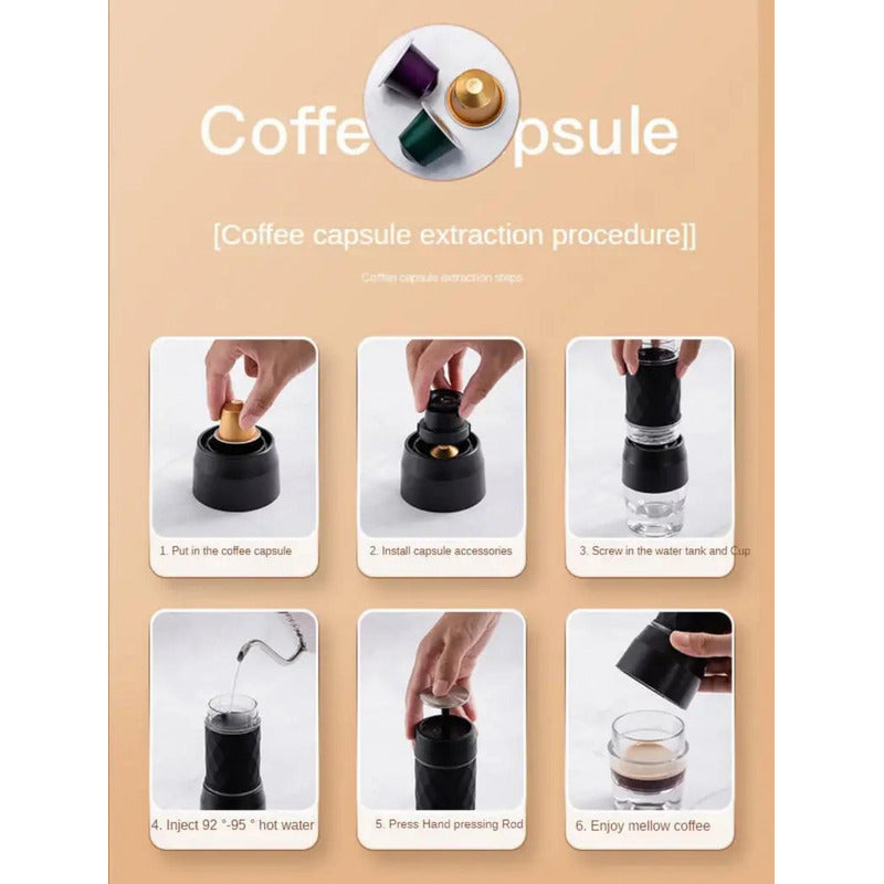 Cafetera Manual Portátil Para Cápsula Molido Y Expreso 80ml