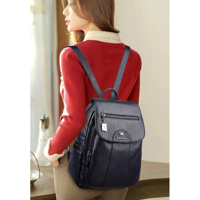 Mochila Eco Cuero Dama Mujer Bolso Impermeable Solapa 2